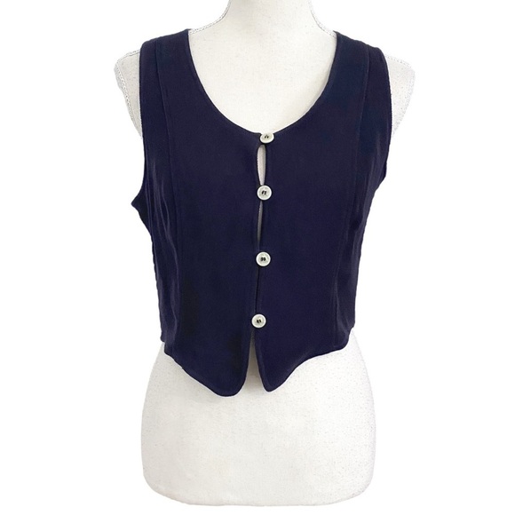 Patrick GERARD WOOL BLEND NAVY BUTTON FRONT SLEEVELESS CROPPED TANK TOP - 42 - Picture 1 of 9